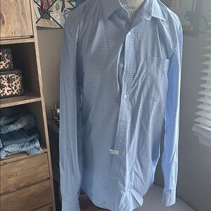 Banana Republic Light Blue Checkered Dress Shirt - Large